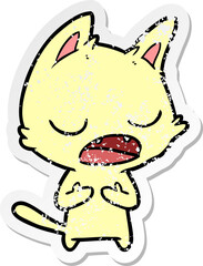 distressed sticker of a talking cat cartoon