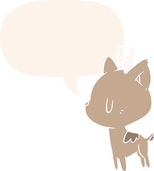 cute cartoon deer and speech bubble in retro style
