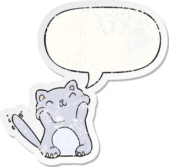 very happy cute cartoon cat  and speech bubble distressed sticker