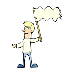 cartoon man waving white flag