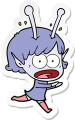 sticker of a cartoon shocked alien girl