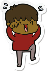 sticker of a cartoon laughing boy