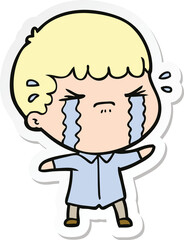 sticker of a cartoon man crying