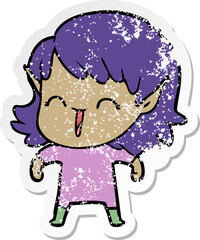 distressed sticker of a cartoon elf girl