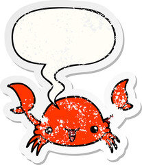 cartoon crab and speech bubble distressed sticker