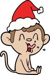 crazy line drawing of a monkey sitting wearing santa hat