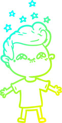 cold gradient line drawing happy cartoon boy