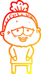 warm gradient line drawing cartoon happy old lady