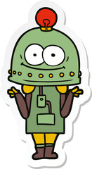 sticker of a happy carton robot with light bulb