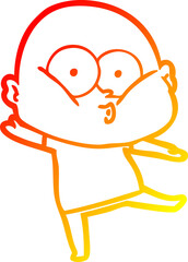 warm gradient line drawing cartoon bald man staring