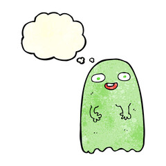 funny cartoon ghost with thought bubble