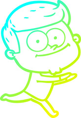 cold gradient line drawing cartoon happy man
