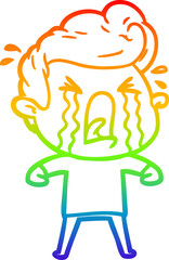 rainbow gradient line drawing cartoon crying man