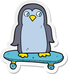 sticker of a cartoon penguin riding skateboard