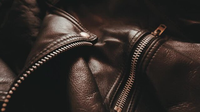 Leather jacket close up with details