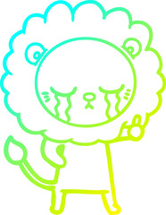 cold gradient line drawing crying cartoon lion