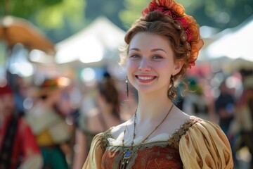 Renaissance faire model in period costume Immersing in the festivities and historical reenactments of the renaissance era - obrazy, fototapety, plakaty