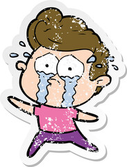 distressed sticker of a dancing crying man
