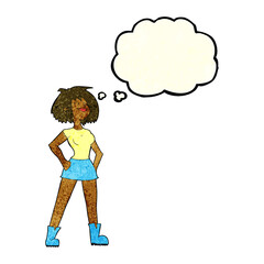 cartoon capable woman with thought bubble