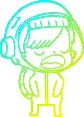 cold gradient line drawing cartoon astronaut woman explaining
