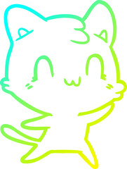 cold gradient line drawing cartoon happy cat