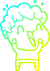 cold gradient line drawing cartoon happy man