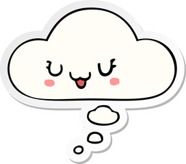 cute happy cartoon face and thought bubble as a printed sticker