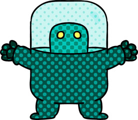 cartoon doodle of an alien in a suit