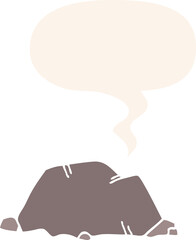 cartoon rock and speech bubble in retro style