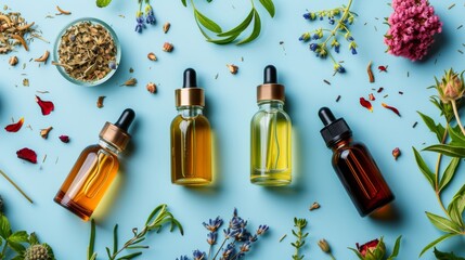 Aromatic bottles of natural oils and herbs provide a soothing and refreshing solution for the mind, body, and soul, perfect for any toiletry or cosmetics collection
