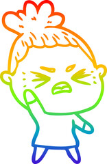 rainbow gradient line drawing cartoon angry woman