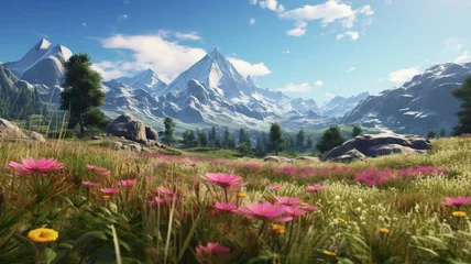Serene Splendor: A Tapestry of Wildflowers Embraced by Majestic Mountain Peaks, A Harmonious Dance of Nature's Beauty in the Heart of the Wilderness © Being Imaginative