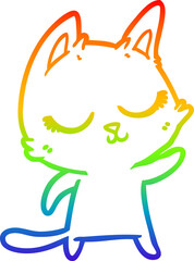 Obraz premium rainbow gradient line drawing calm cartoon cat