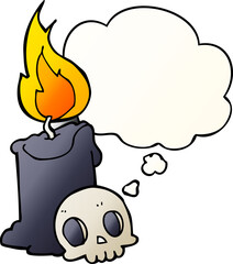 cartoon skull and candle and thought bubble in smooth gradient style