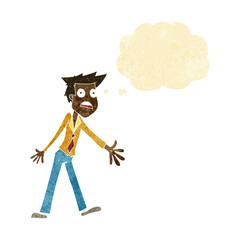 cartoon stressed man with thought bubble