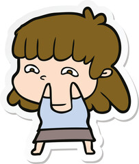 sticker of a cartoon worried woman