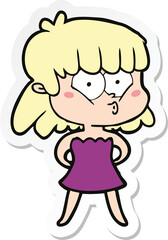 sticker of a cartoon whistling girl