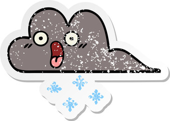 distressed sticker of a cute cartoon storm snow cloud