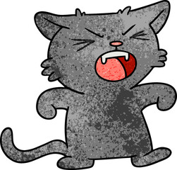 textured cartoon doodle of a screeching cat