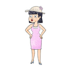 textured cartoon woman wearing sun hat