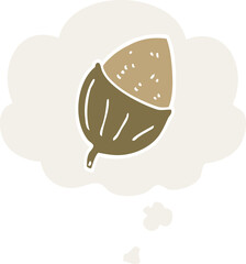 cartoon acorn and thought bubble in retro style