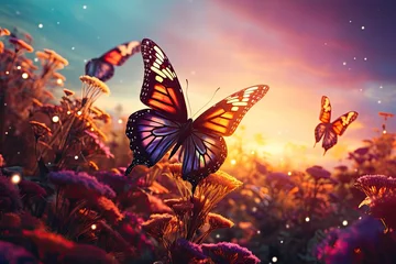 Photo sur Plexiglas Papillons en grunge ethereal beautiful landscape with butterflies