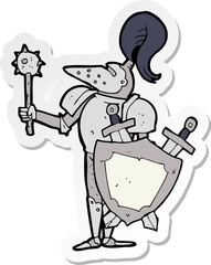 sticker of a cartoon medieval knight with shield