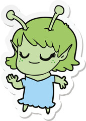 sticker of a smiling alien girl cartoon