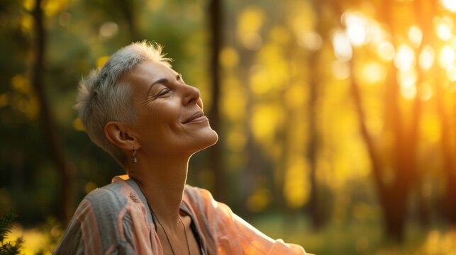cancer survivor enjoying a moment of serenity in nature generative ai