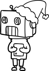 line drawing of a robot wearing santa hat