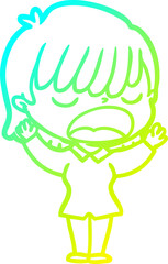 cold gradient line drawing cartoon woman talking loudly