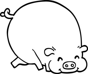 line drawing cartoon fat pig
