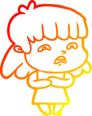 warm gradient line drawing cartoon worried woman