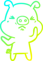 cold gradient line drawing cartoon angry pig